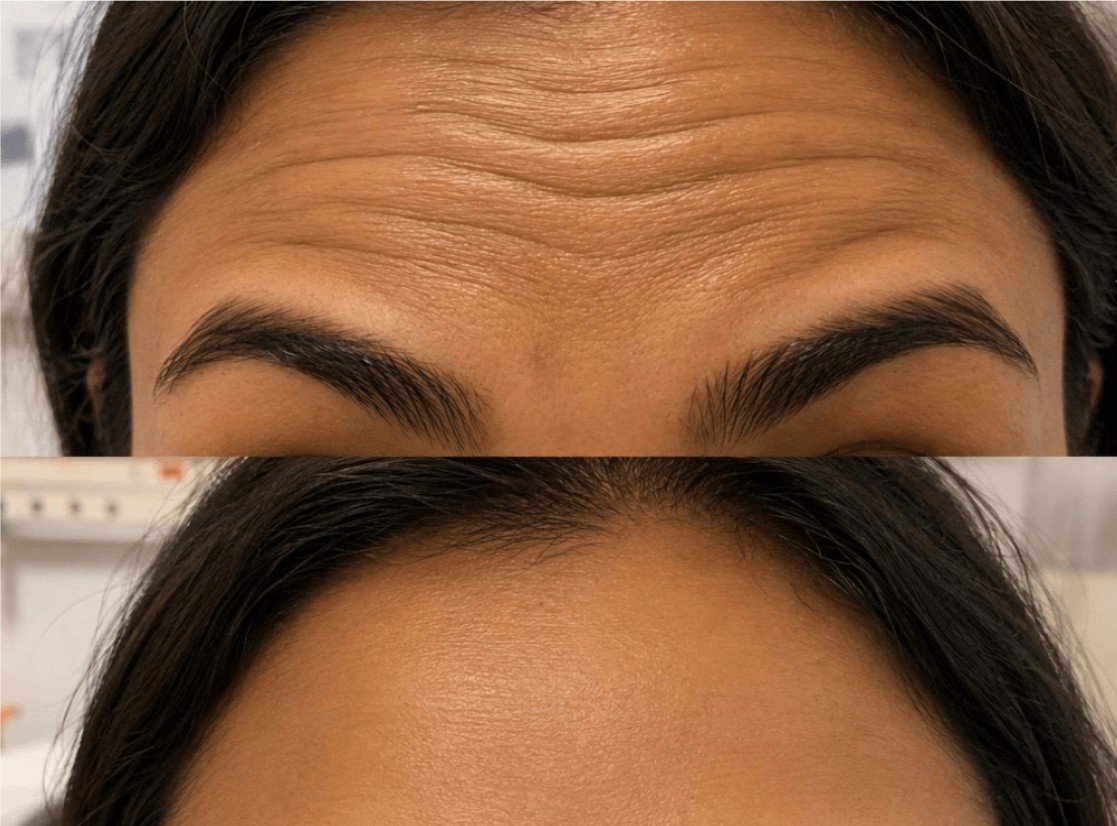 Forehead before and after Botox treatment